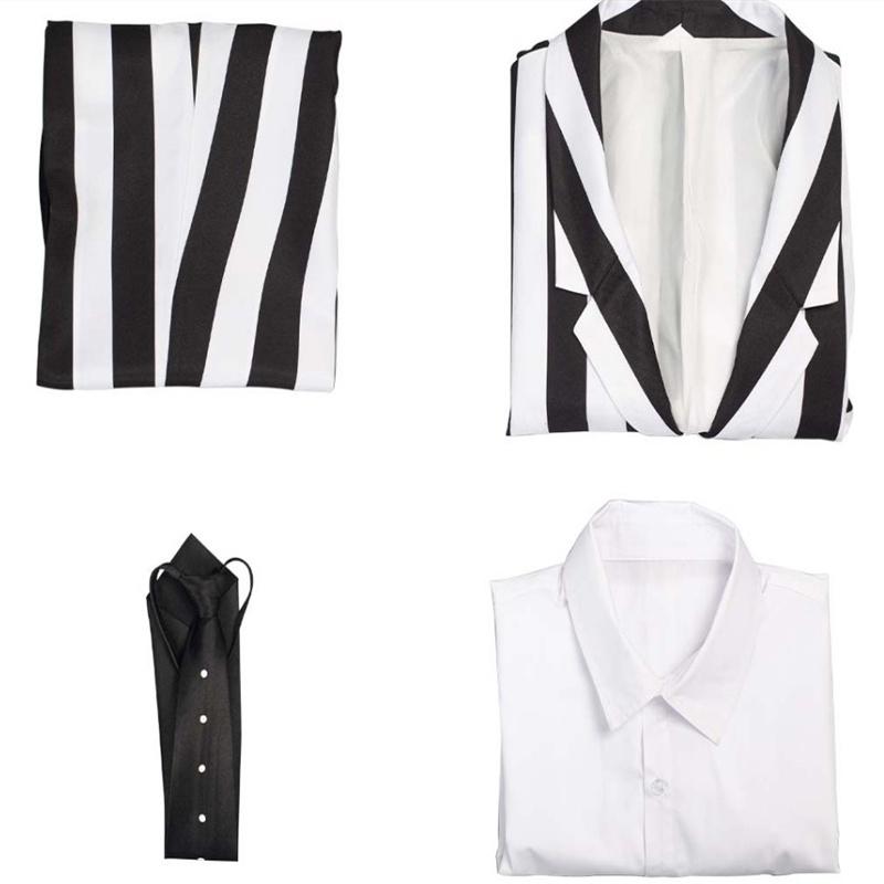 Costume Cosplay Beetlejuice Black And White Striped Suit Halloween Party Prop