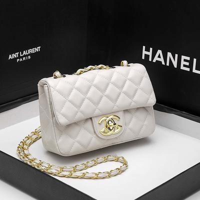 Kettentasche, neue kleine quadratische Tasche, diamantbesetzte One-Shoulder-Umhängetasche, Damen echtes Leder.