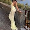 Sexy Hollow Sequin Sleeveless High Waist Evening Dress Casual Off Shoulder Deep V Slim Suspender Long Dresses