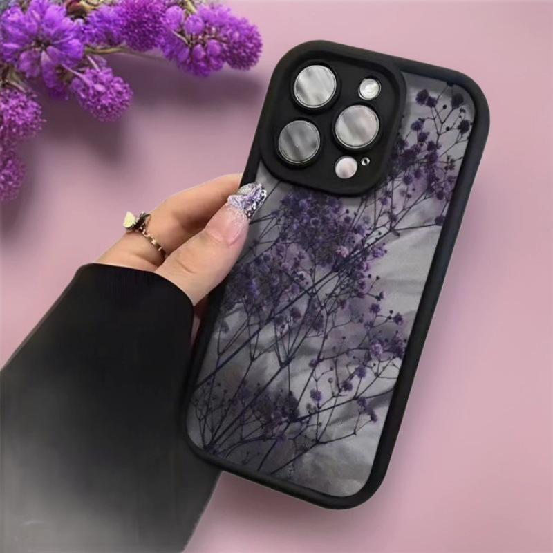 Purple Flowers Phone Case Compatible with Apple iPhone 17 Pro Max to 13, Japanese Korean Ins Style, Cross-border European American Design.