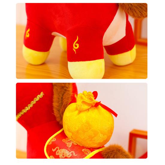 Horse Doll with Fukubukuro Decor Good Luck in Year of The Horse Chinese Style PP Cotton Filling Zodiac Pony Figurine