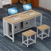 Steel-Wood Dual Student Computer Desk with Stools