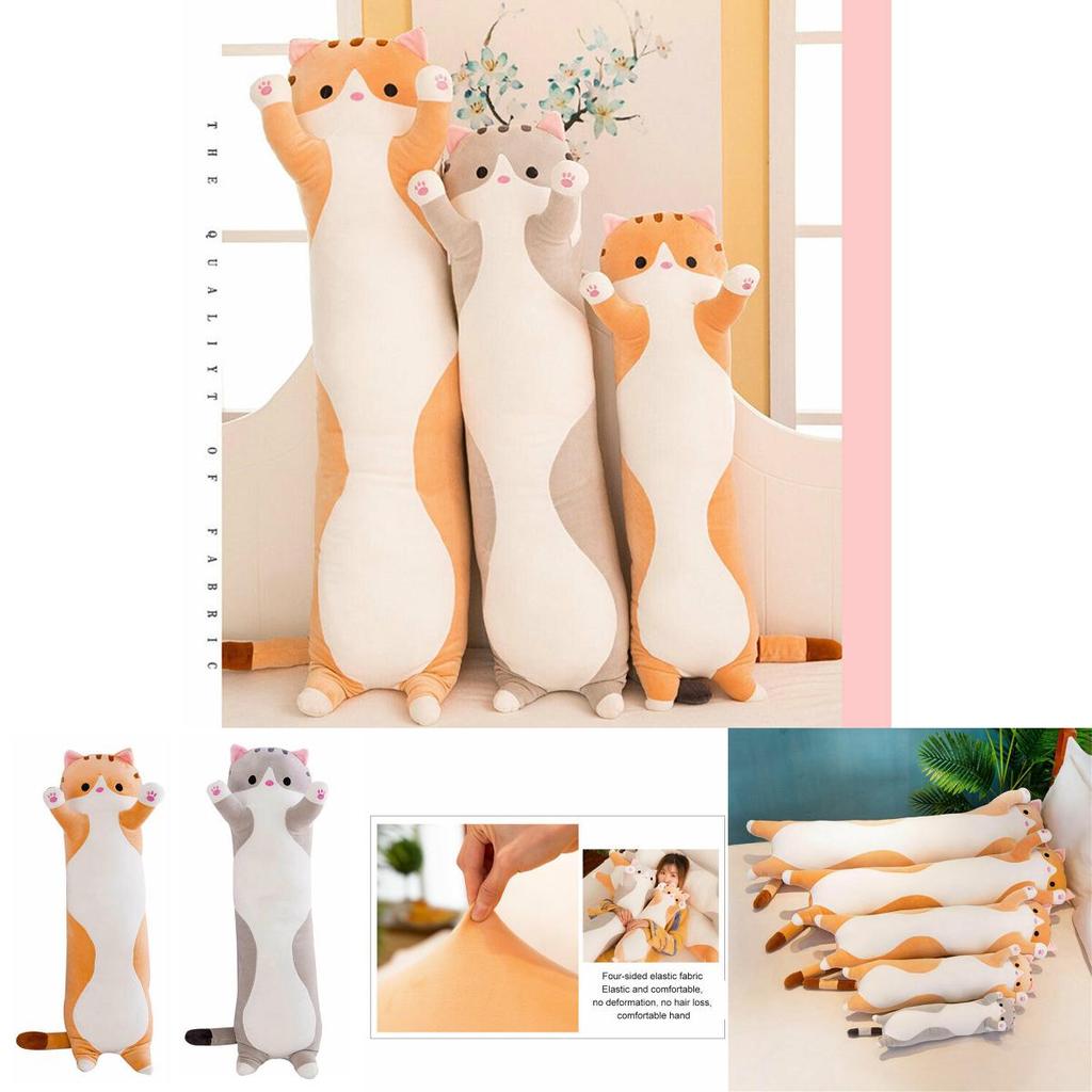 Adorable Long Cat Plush Toy Soft Stuffed Kitten Pillow Perfect For Kids Sleeping Comfort