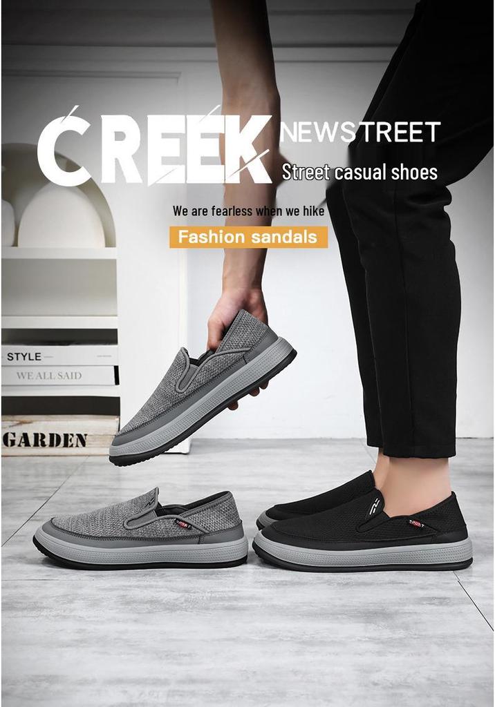 Men's Summer Slip-On Breathable Mesh Shoes - Old Beijing Cloth, Odor-Free, Casual Style