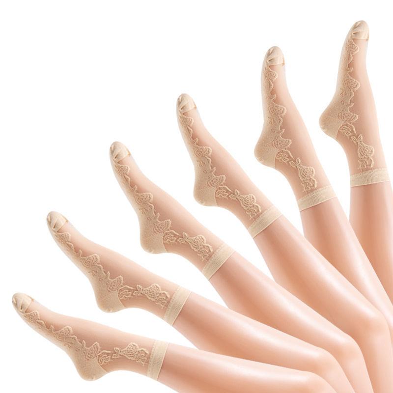 5 párů dámských letních tenkých prodyšných a zápachu odolných ponožek Dámské ponožky se sukněmi Letní středně vysoké růžové podkolenky