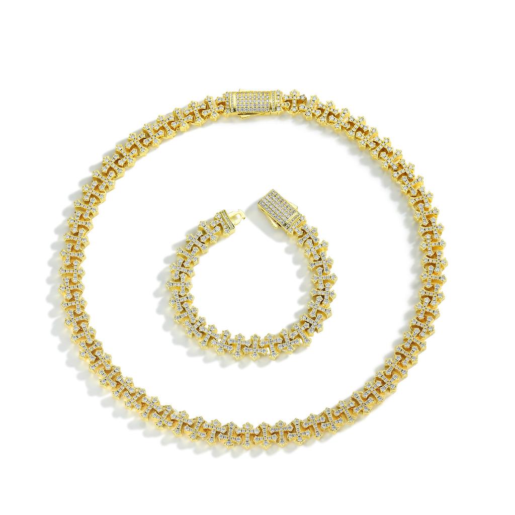 Hip-Hop Full Diamond Cross Bracelet Gold-Plated Zircon Light Luxury Fashion Men'S And Women'S Same Bracelet Jewelry