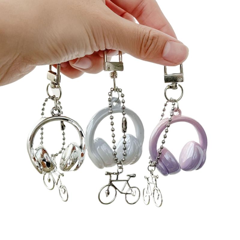 3D Headphones Keychain Bicycle Charm Keyring Phone Pendant Jewelry For Girl Women Gift Bag Decoration