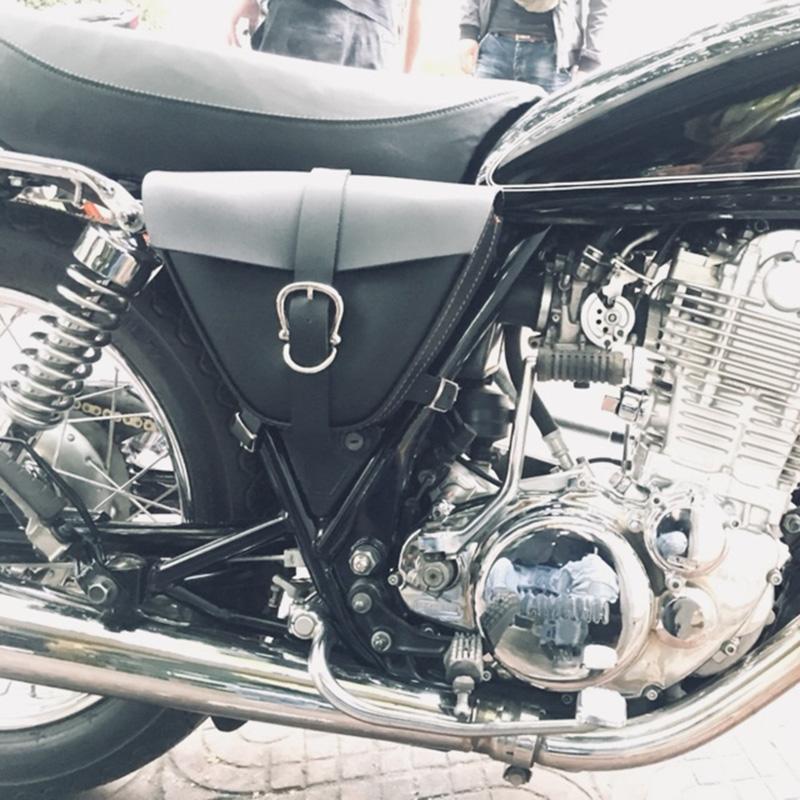 Universal Triangle Synthetic Leather Motorcycle Side Saddle Bag For Cafe Racer ATV Bikes