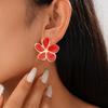 Vintage Oil Drop Flower Silver Needle Earrings Ankara Red Commuter Earrings