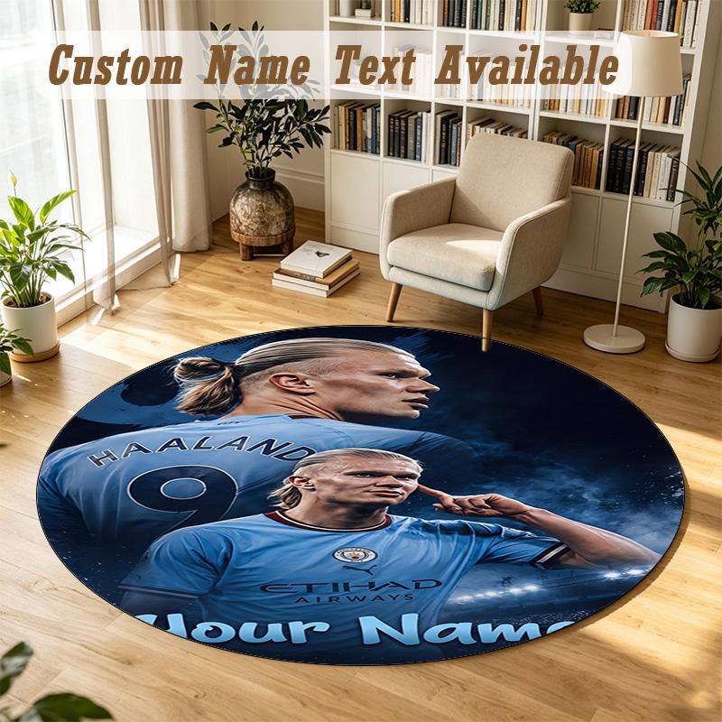 Round Rug Custom NameErling Haaland Pattern Non Slip Carpet Home Floor Decor