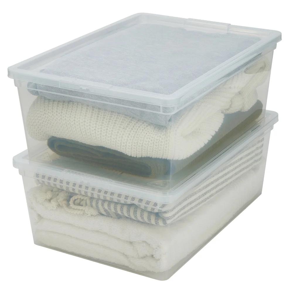 4 Pack Stackable Storage Bins with Lids Clear Plastic Nestable Organizers Ideal Clothing Toys Household Items Home Office