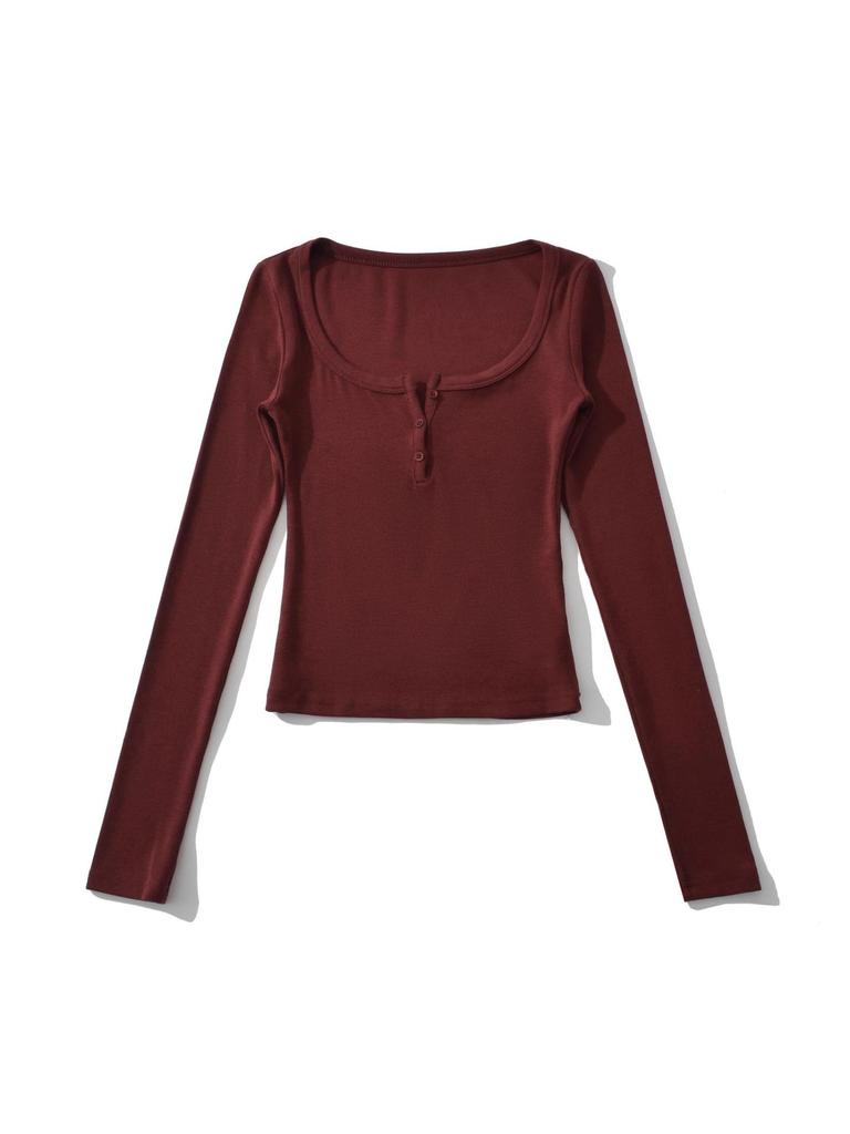 Women's Autumn Spicy Girl Square Neck Faux Cashmere Long Sleeve Top