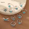 11pcs Vintage Turquoise Flower Ring Set for Women Bohemian Geometric Knuckle Finger Rings Vacation Party Daily Wear Jewelry Gift