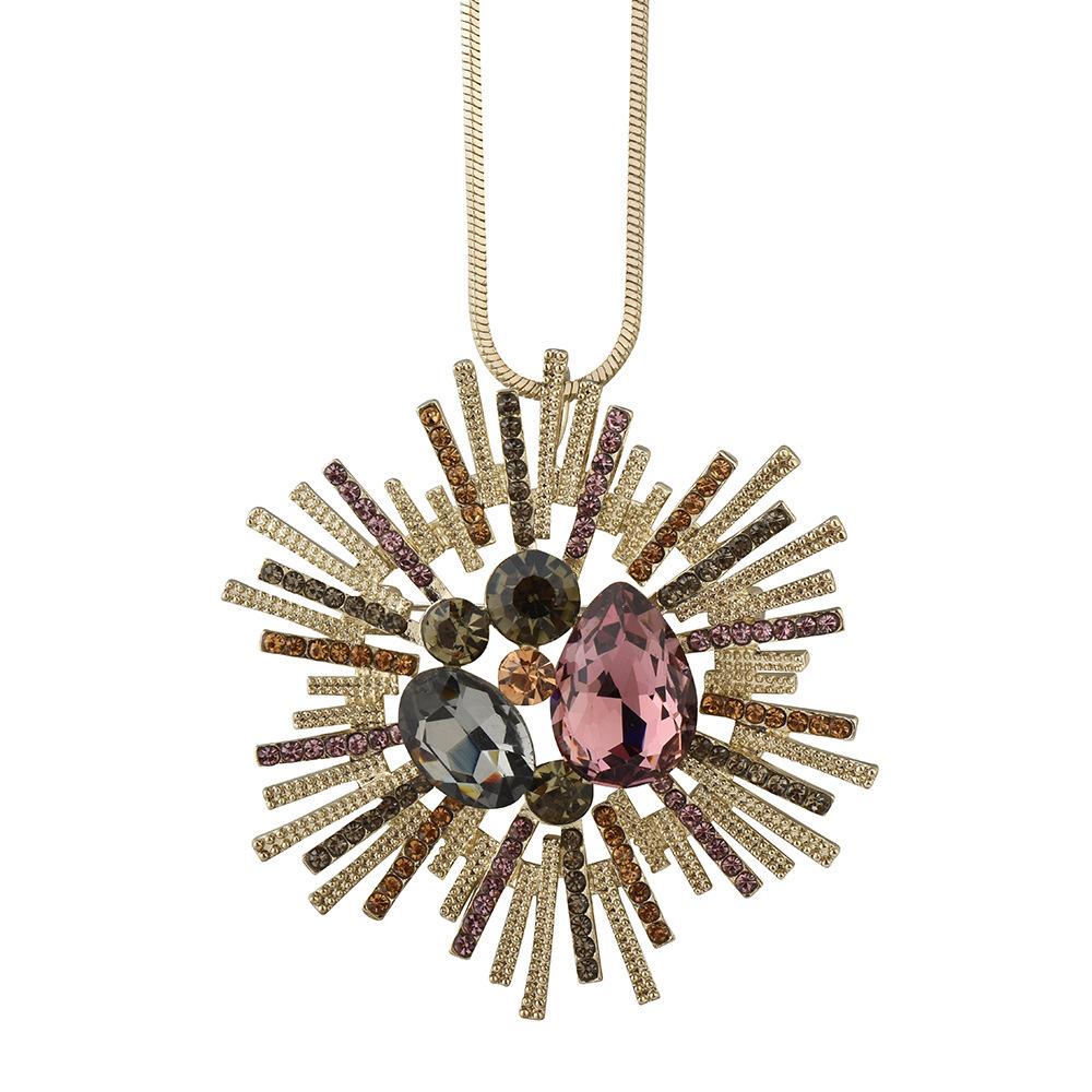 Autumn And Winter Long Necklace Women'S Fashion Versatile One Two-Wear Flower Crystal Sweater Chain Clothes Accessories