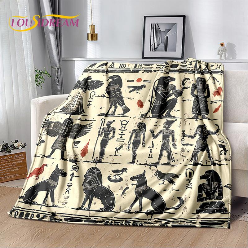 2025 Ancient Egypt Hieroglyphic Mythology Wall Painting Blanket,Soft Throw Blanket for Home Bedroom Bed Sofa Cover Child Gift