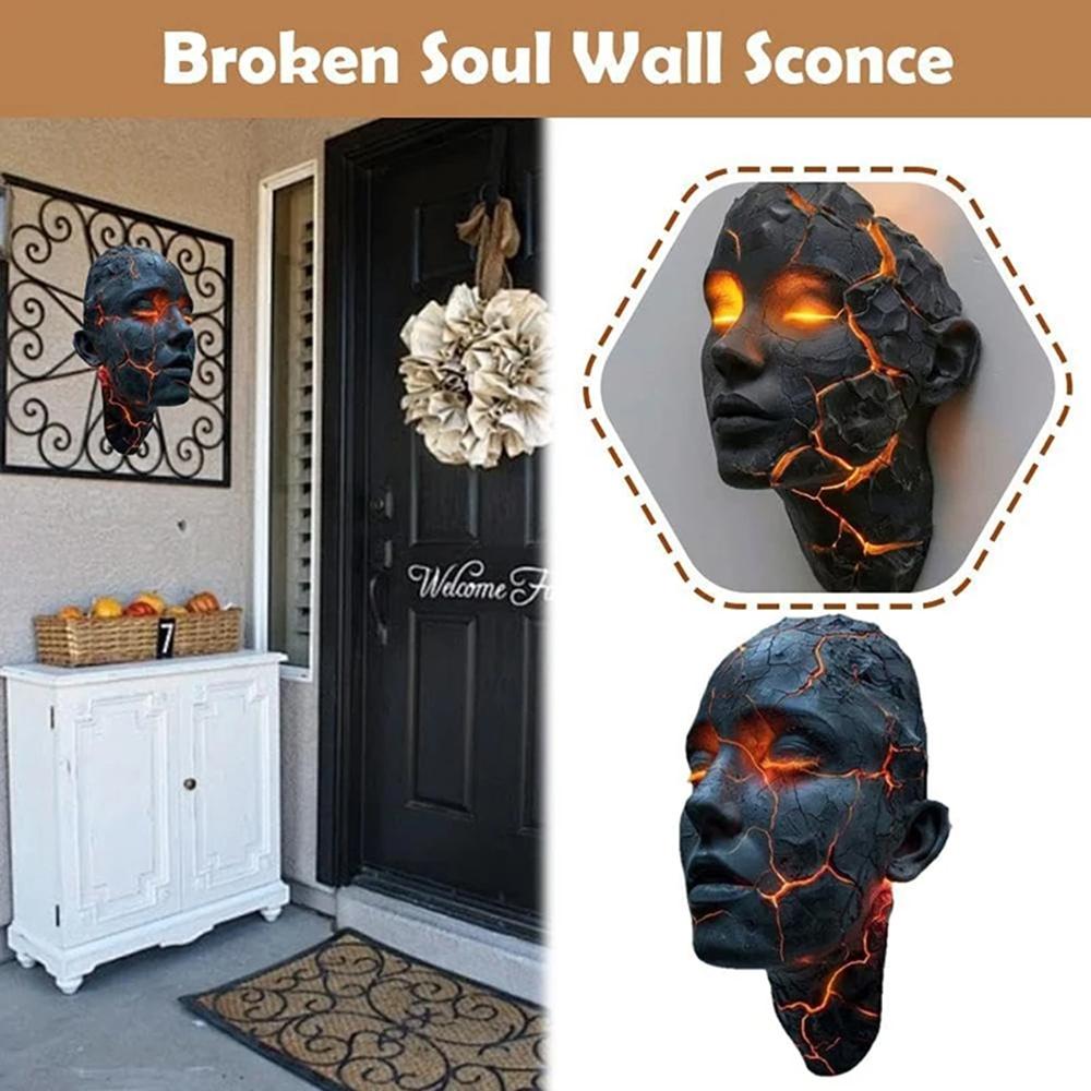 Cracked Soul Wall Light with Black Lava Shattered Effect 3D Resin Art Sconce for Gothic Home Halloween Atmosphere Decoration
