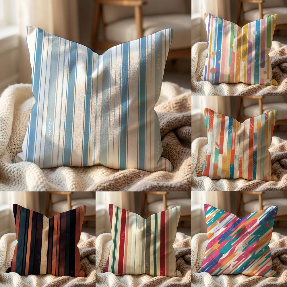 Classic Striped Cushion Cover Multi-Scene Pillow Cover for Home & Car - Reversible, Soft & Durable for Daily Use