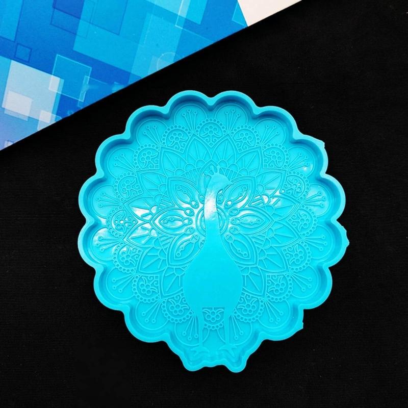 Peacocks Coaster Tray Mold  Crystal Epoxy Resin Molds Cup Mat Mug Pad Silicone Mould Coaster Making Accessories Decor