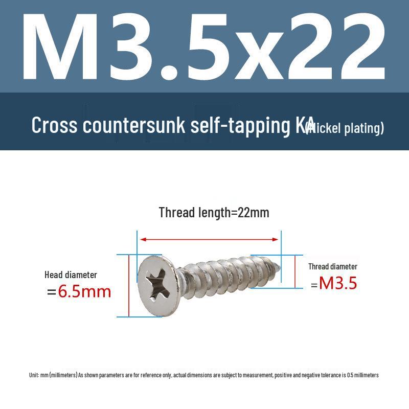 YiguYigu Nickel-Plated Phillips Flat Head Self-Tapping Screws M1-M5, Carbon Steel