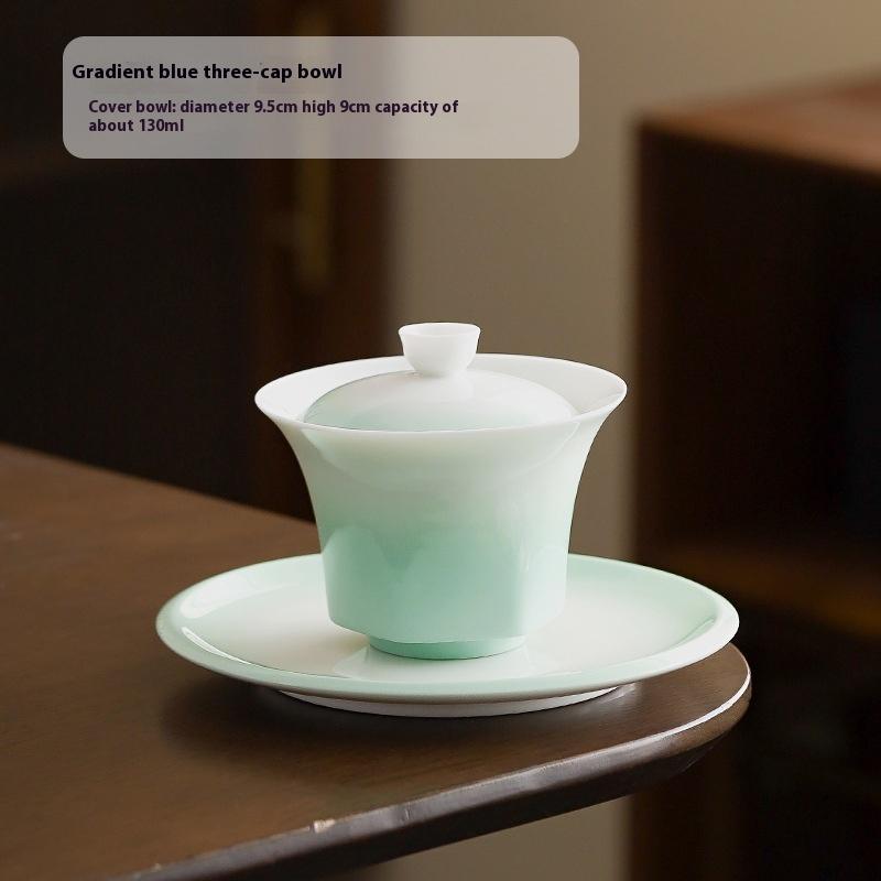 Chinese Style Gradual Change Cover Bowl Ceramic Three Talent Tea Bowl Household Tea Ware Ladies Kung Fu Cover Bowl