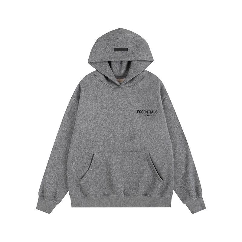 Fog Essentials Flocked Letter Hooded Sweatshirt - Unisex Loose Fit With Plus Velvet Lining