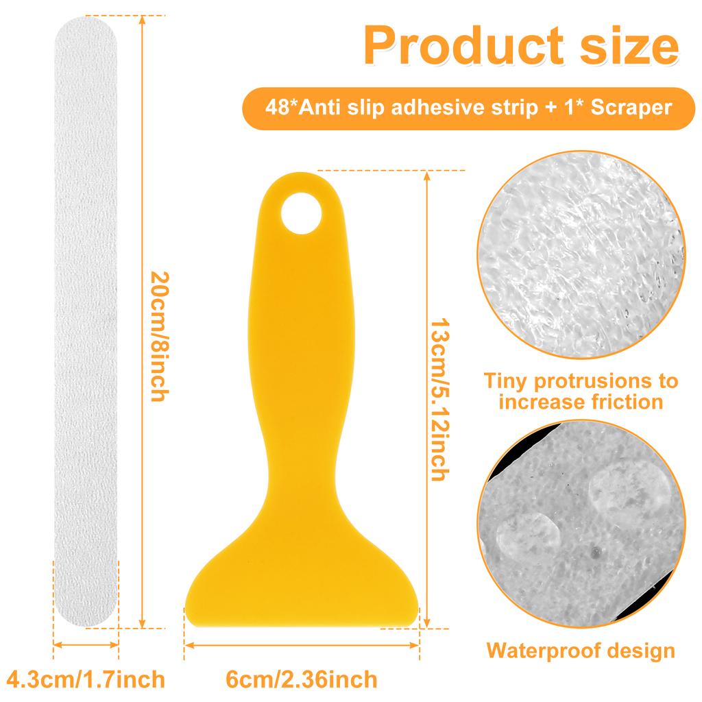 48 Pcs Non-Slip Bathtub Stickers Water-proof Safety Shower Stickers with Scraper Reusable Stripe Anti-Skid Bathtub Tape Shower
