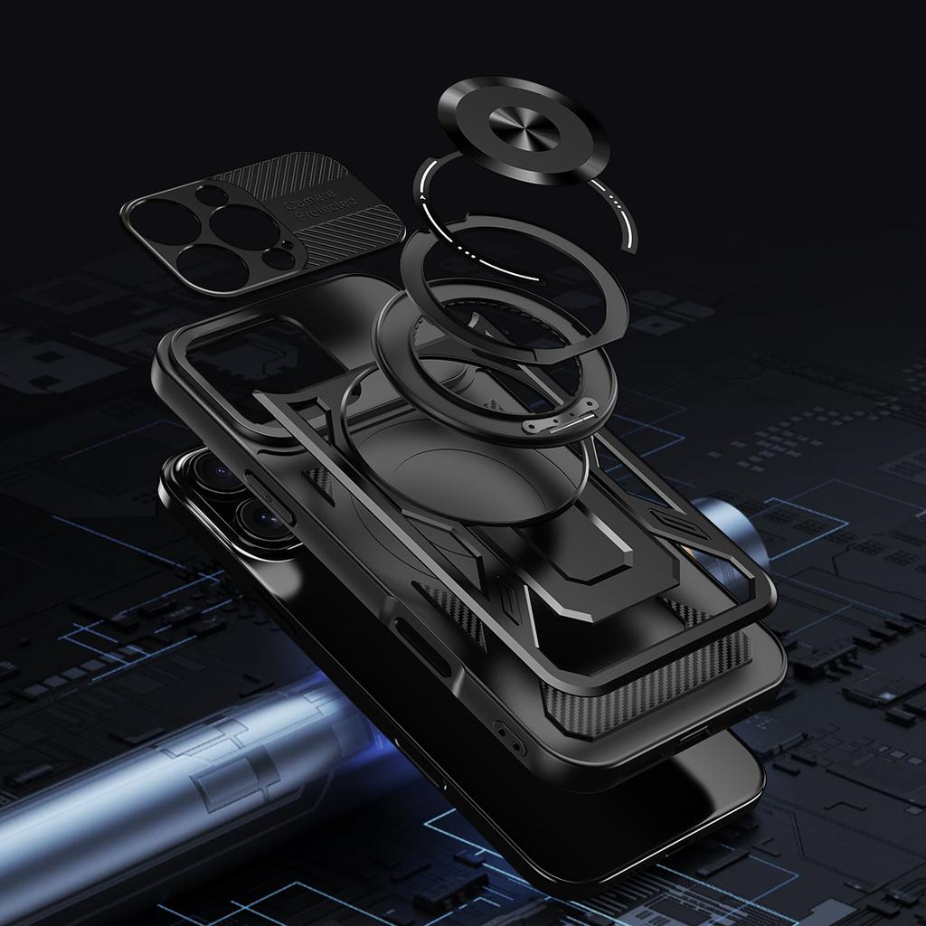 For iPhone 16 Pro Max Case Compatible with MagSafe Rotating Kickstand TPU + PC Phone Cover