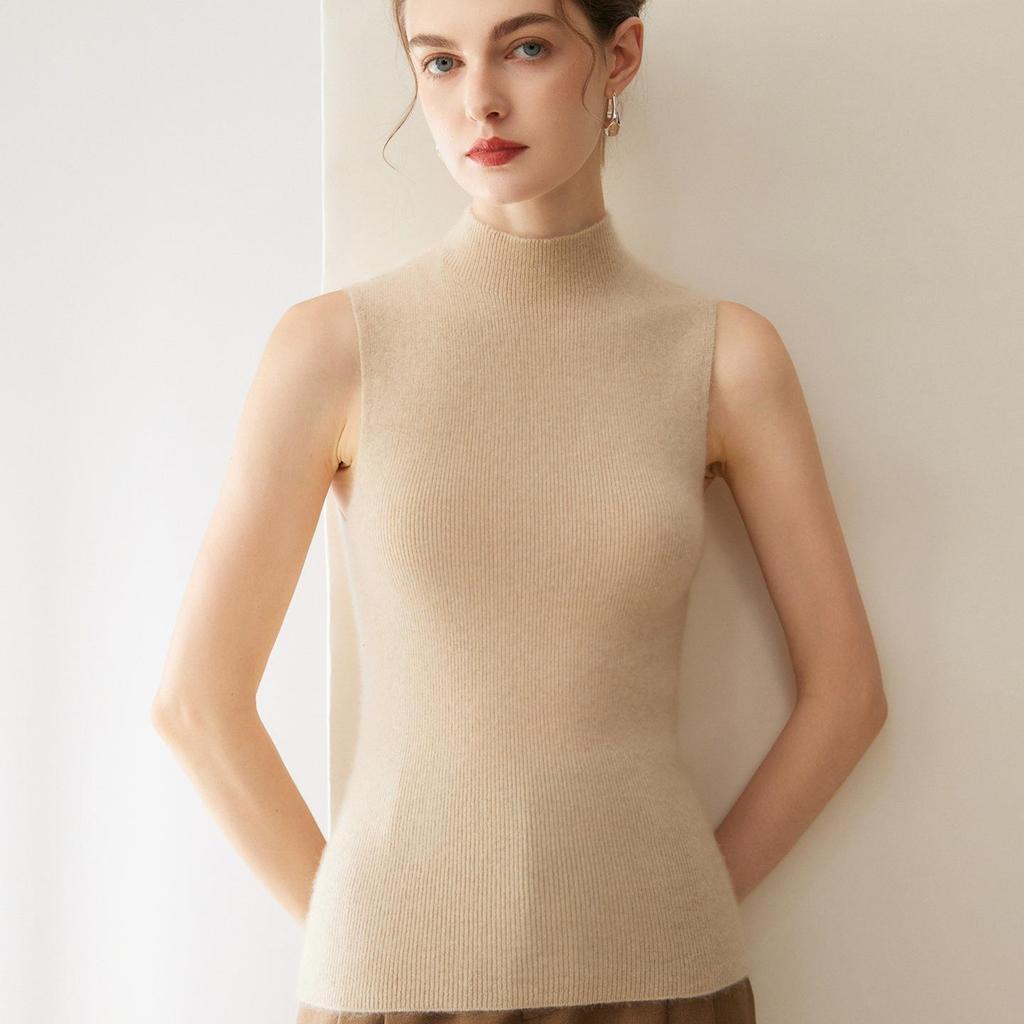 Women's Slim-Fit Sleeveless Cashmere Sweater Vest - Milk White