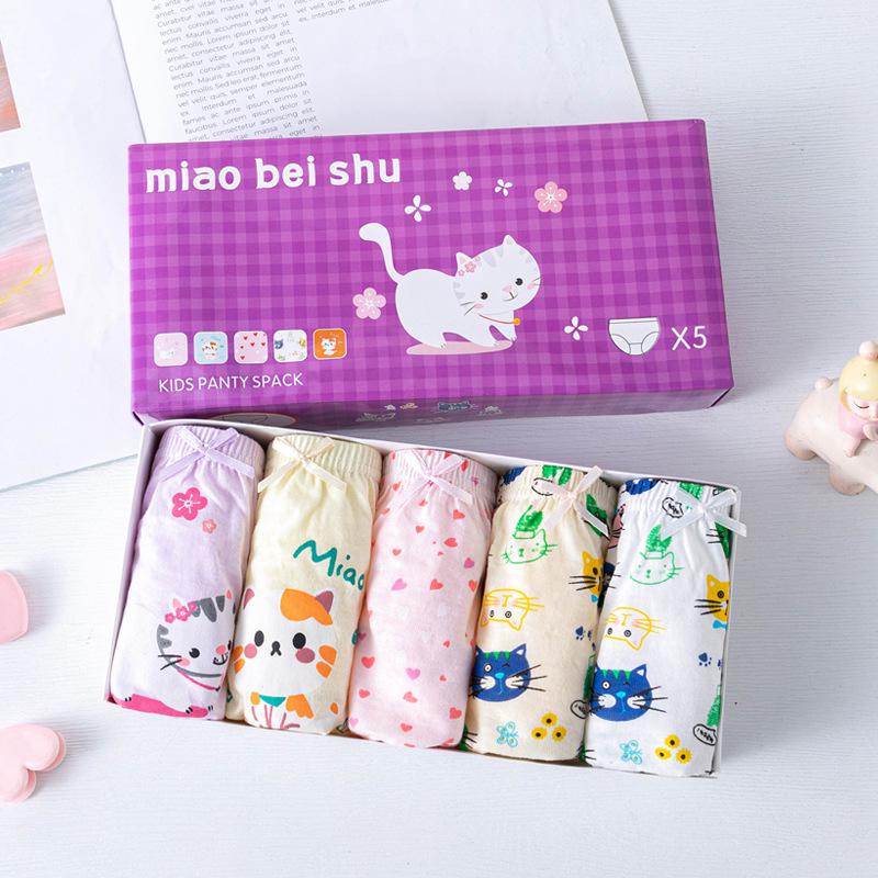 Korean Style Kids' Pure Cotton Cartoon Underwear - Medium & Large Girls' Triangle Shorts