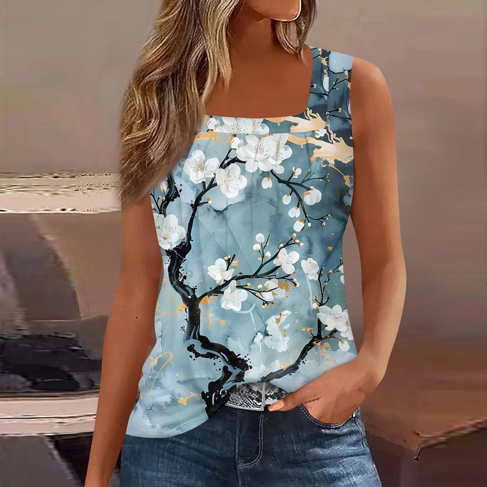 

Майка с квадратным воротником, женская футболка с принтом, повседневная свободная рубашка без рукавов M