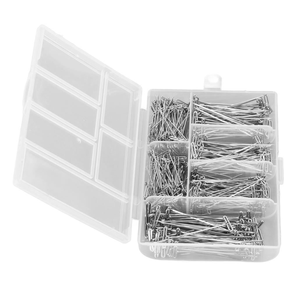 450pcs T Pins Rust Proof Steel Assorted Long Straight Pins with Clear Box for Wig Making Crafts