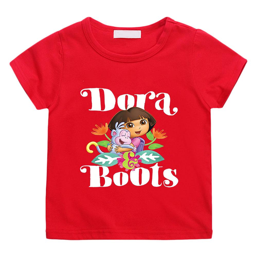 

Dora Cartoon Print Kids 100% Cotton T-shirt 2-12 Years Boys Girls Unisex Fashion Soft Short Sleeve Casual Anime T-shirt Graphic T-shirt Summer tops 100 червоний