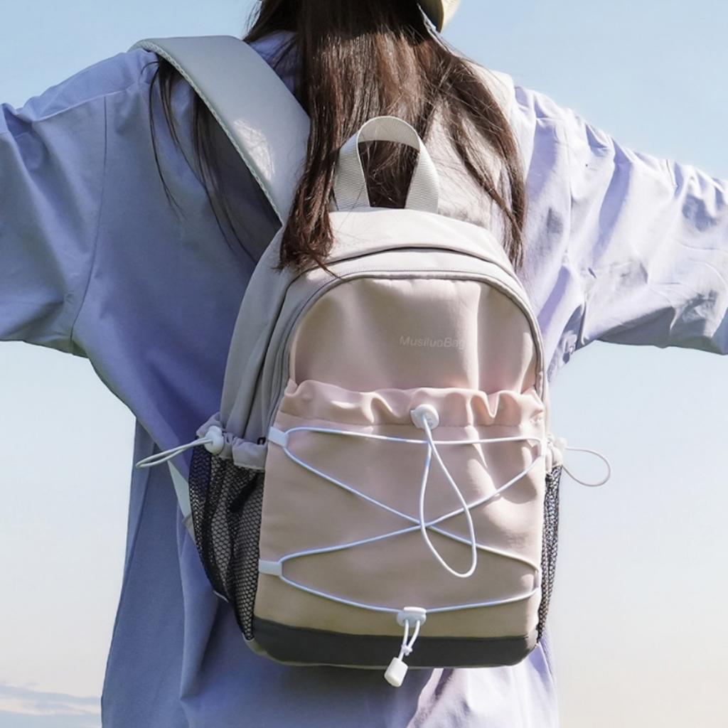 Schoolbag matte texture color matching drawstring backpack vitality girl camping small backpack travel versatile commuter backpack