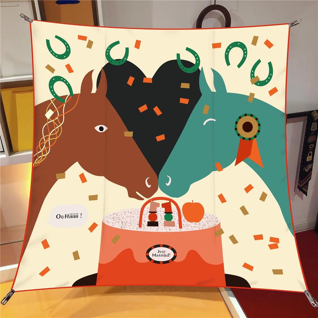 Silk Scarves Colour Horse  Silk Scarf Women Shawls Luxury Design Hijab Scarf Fashion Square Scarves Neckerchief