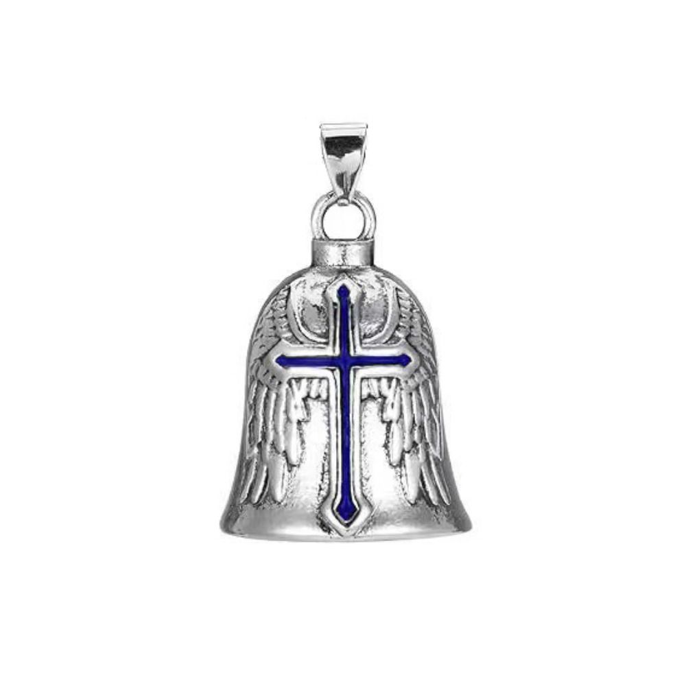 Retro Motorcycle Guardian Bell 3D Design Evil Spirit Trap Bell Vintage Cross Pendant Bell  Men