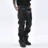 STREETRICH Hip Hop Pánské plisované kalhoty z PU kůže Harajuku Retro Streetwear Volné řasené ležérní kalhoty Rovné jednobarevné černé kalhoty