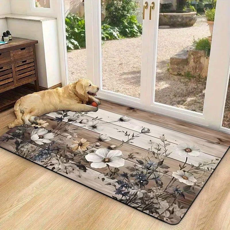 Green Fern Leaves Floor Mat Vintage Forest Botanical Welcome Doormat for Living Room Balcony Bedroom Entrance Area Carpet