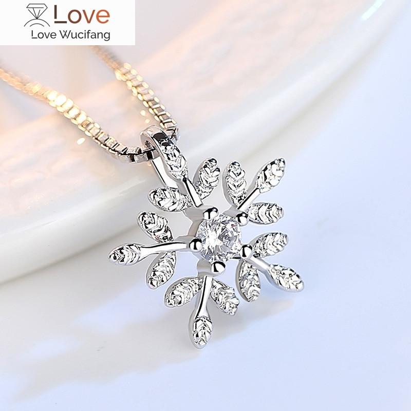 Mitt hjem 925 Sterlingsølv Zirkon Snøkrystall Halskjede For Kvinner Gave Kjede Choker Collares Julehalskjede S -N142