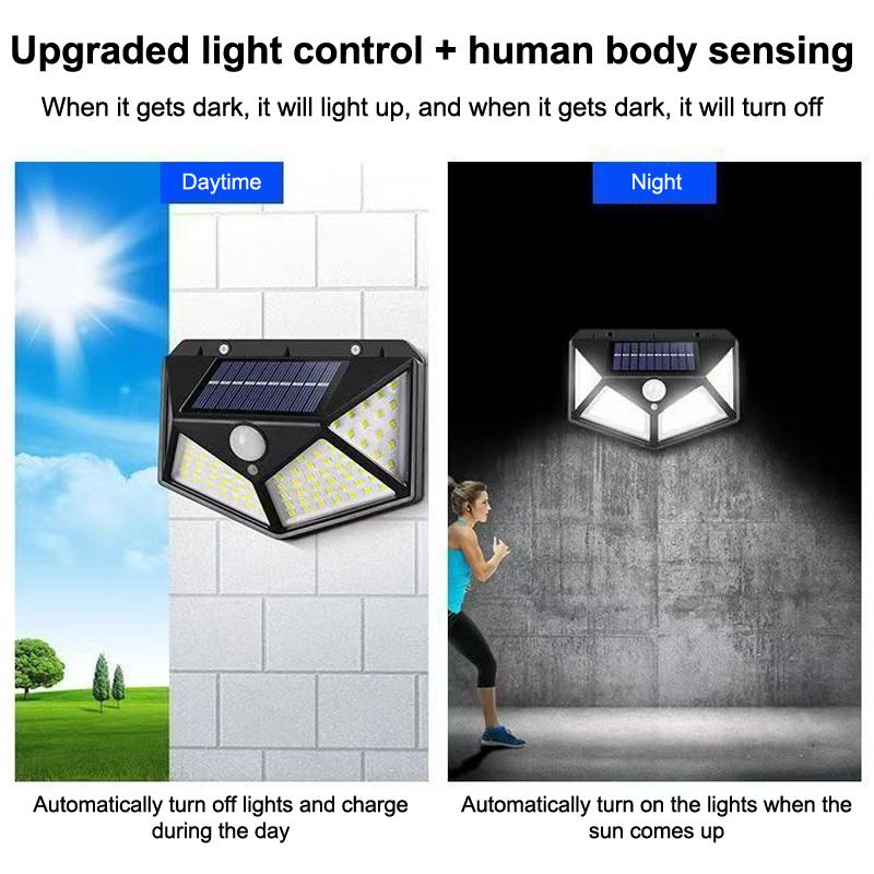 100 Led Solar Wall Lights Pir Motion Sensor Wall Light Outdoor Waterproof Ip65 Solar Powered For Fence Post Yard Pathway