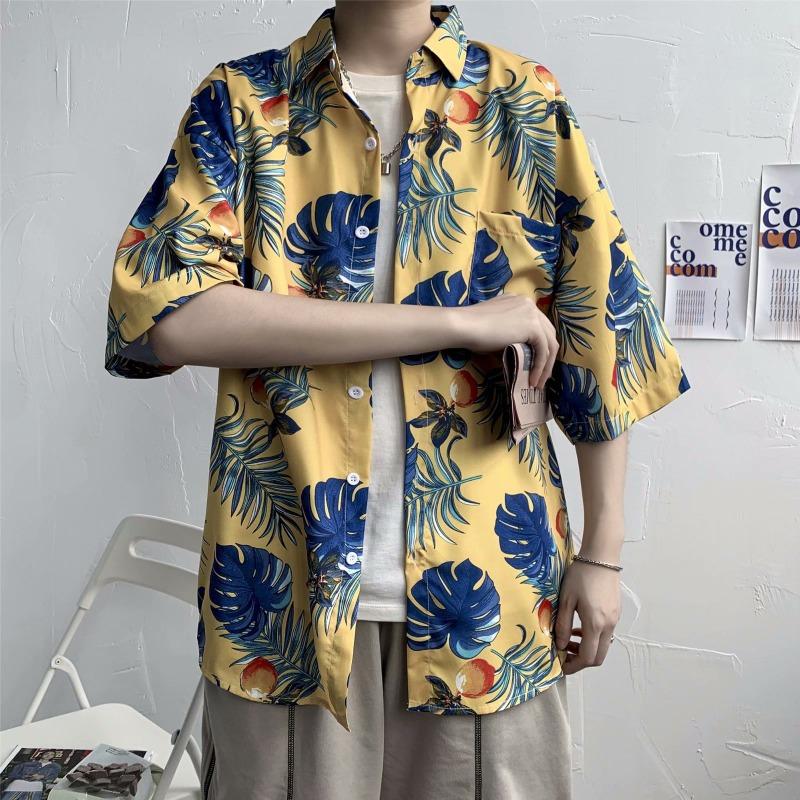 Hawaiian Men's Floral Shirt Harbor Style Retro Beach Beach Floral Couple Floral Shirt Short Sleeved Men