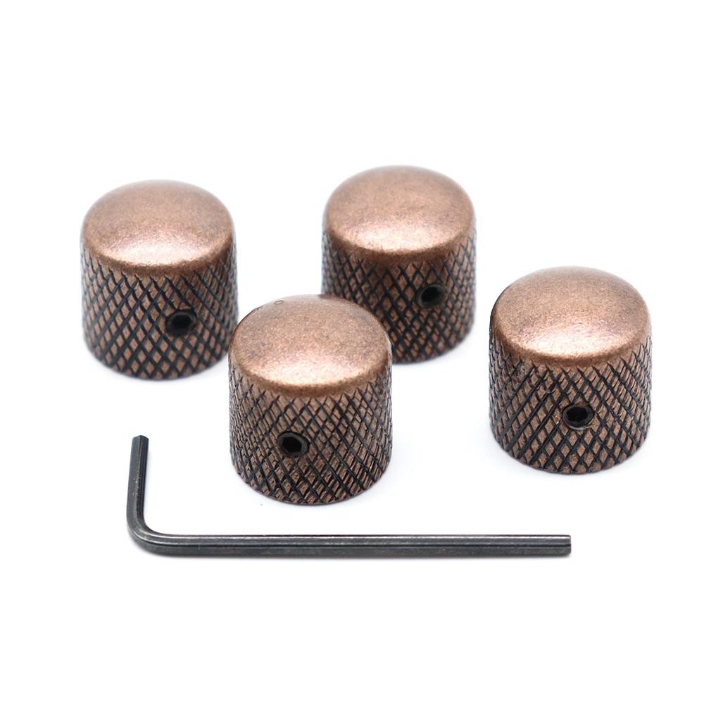3Stuks4Stuks 6Mm Metalen Koepelvormige Gitaar Volume Toon Knoppen Potentiometer Bedieningsknoppen Met Sleutel Voor Elektrische Gitaar Bas Rood Koper