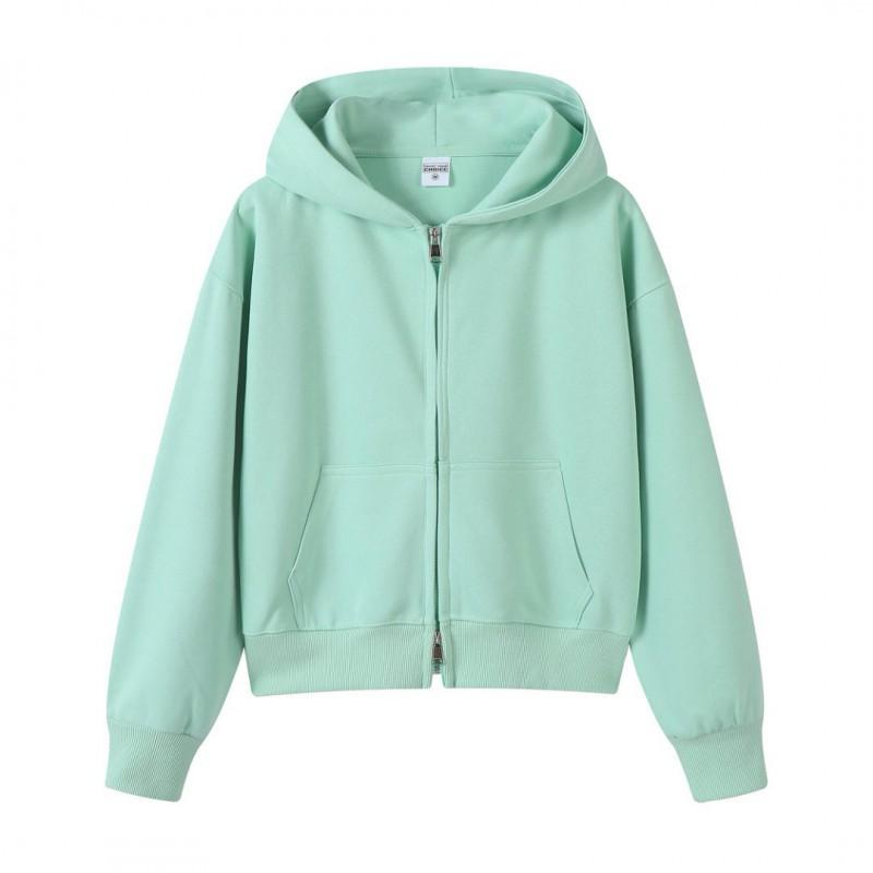 Korean Style Womens Short Hooded Zip-Up Cotton Blend Sweatshirt Loose Fit Winter Casual Top