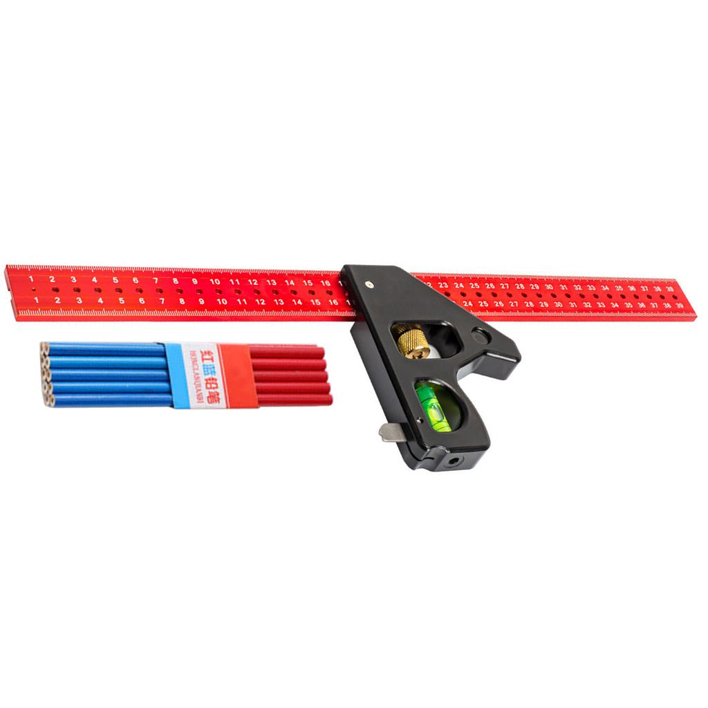 300/400mm Combination Square Set for Woodworking with 10 Carpenter Pencils and Adjustable Stainless Steel Protractor