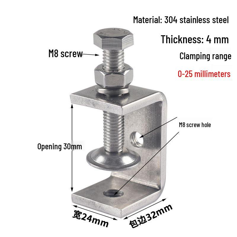 304 Stainless Steel Tiger C-Clamp U-Shaped Fixture with Hand-Tightened Eyebolt