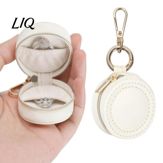 Small Storage for Earrings Portable Jewelry Box Keychain, PU Leather Travel Organizer Case, Soft Anti Scratch Protector Velvet Lining Secure