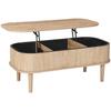 Mesa de centro elevable de 1000 mm, Mesa de centro ovalada estriada con 3 compartimentos ocultos, Escritorio central ovalado de madera de mediados de siglo con almacenamiento, Mesa elevable