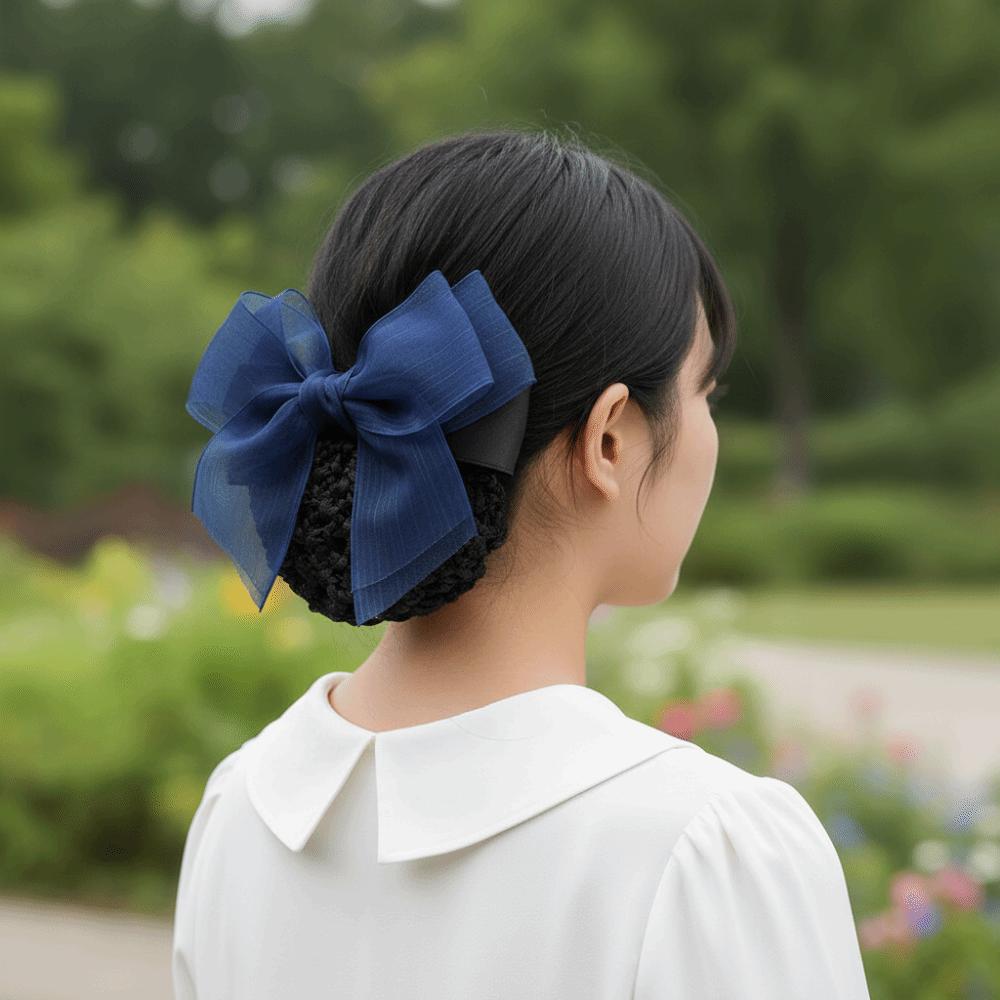 Convenient Bowknot Net Bun Snood Vintage Hair Clips Sweet Hair Bun Cover  Women Spring