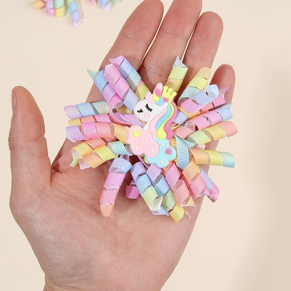 2Pcs Cartoon Unicorn Hair Clips Firework Rainbow Curled Ribbon Tassels Hairpins For Girls Children New Headwear Hair Accessories