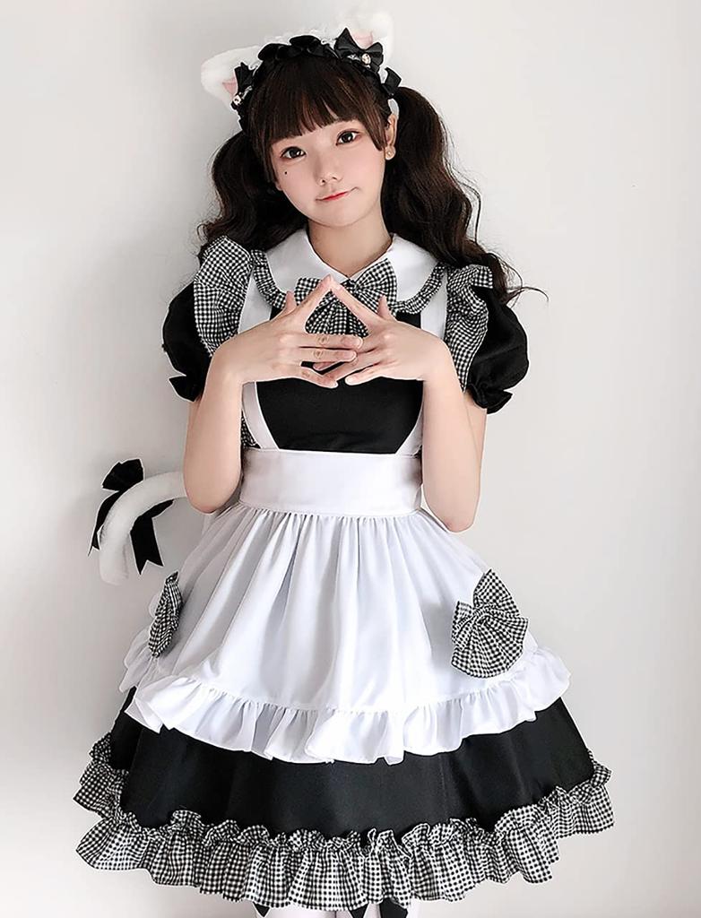 [Milky Time] Maid Lolita Dress, Mini Length, Gingham Check, Ruffles (M)