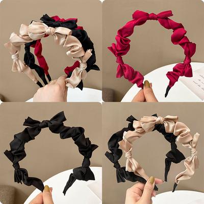 Chic Satin Cloth Bow Knots Head Hoop for Women Girls Casual Shopping Party Headpiece Ins Female Head Wears
